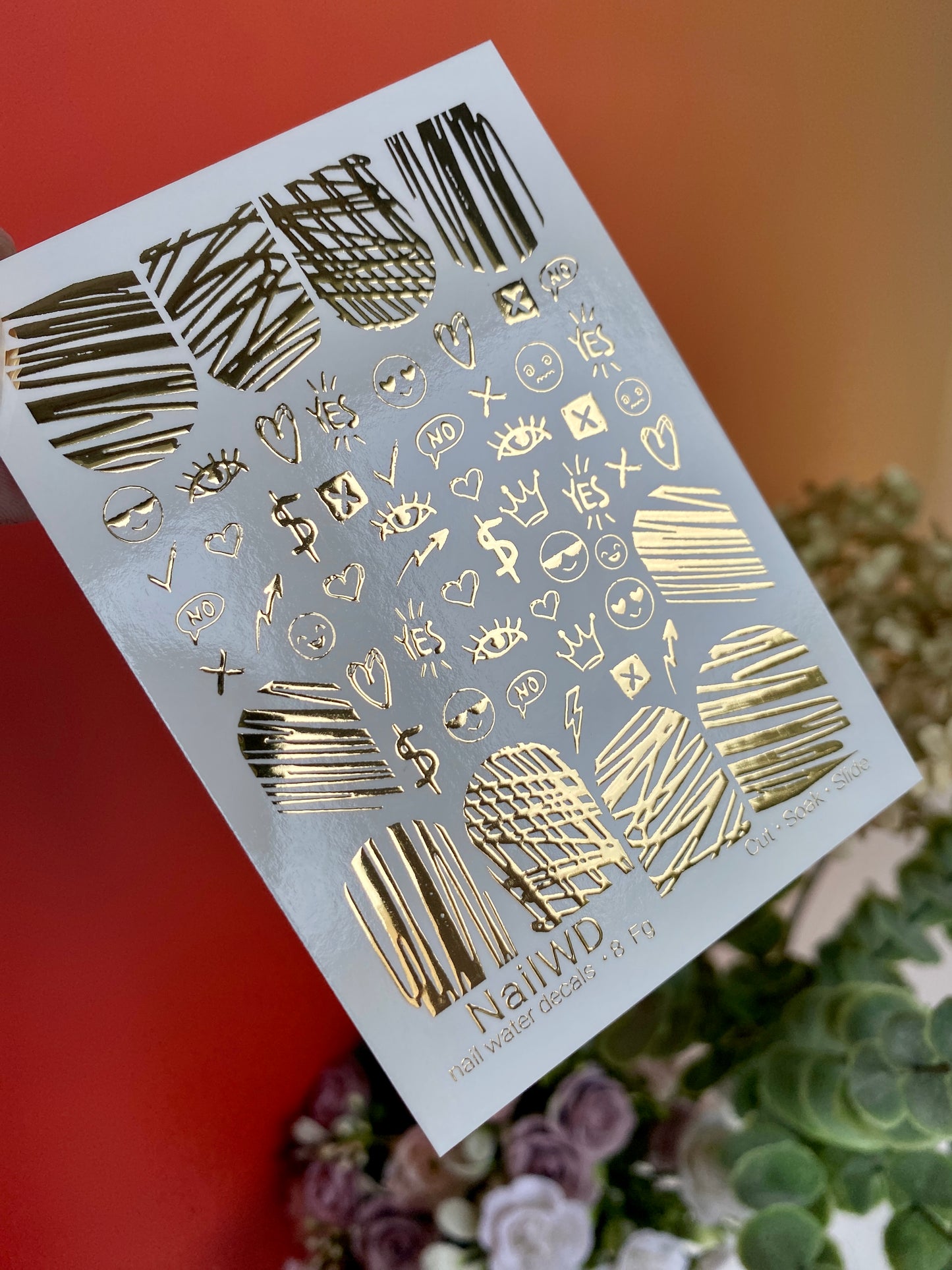 Nálepka na nehty 8 NailWD | Vodní nálepky na nehty se zlatými symboly | Abstraktní grafické nehtové umění