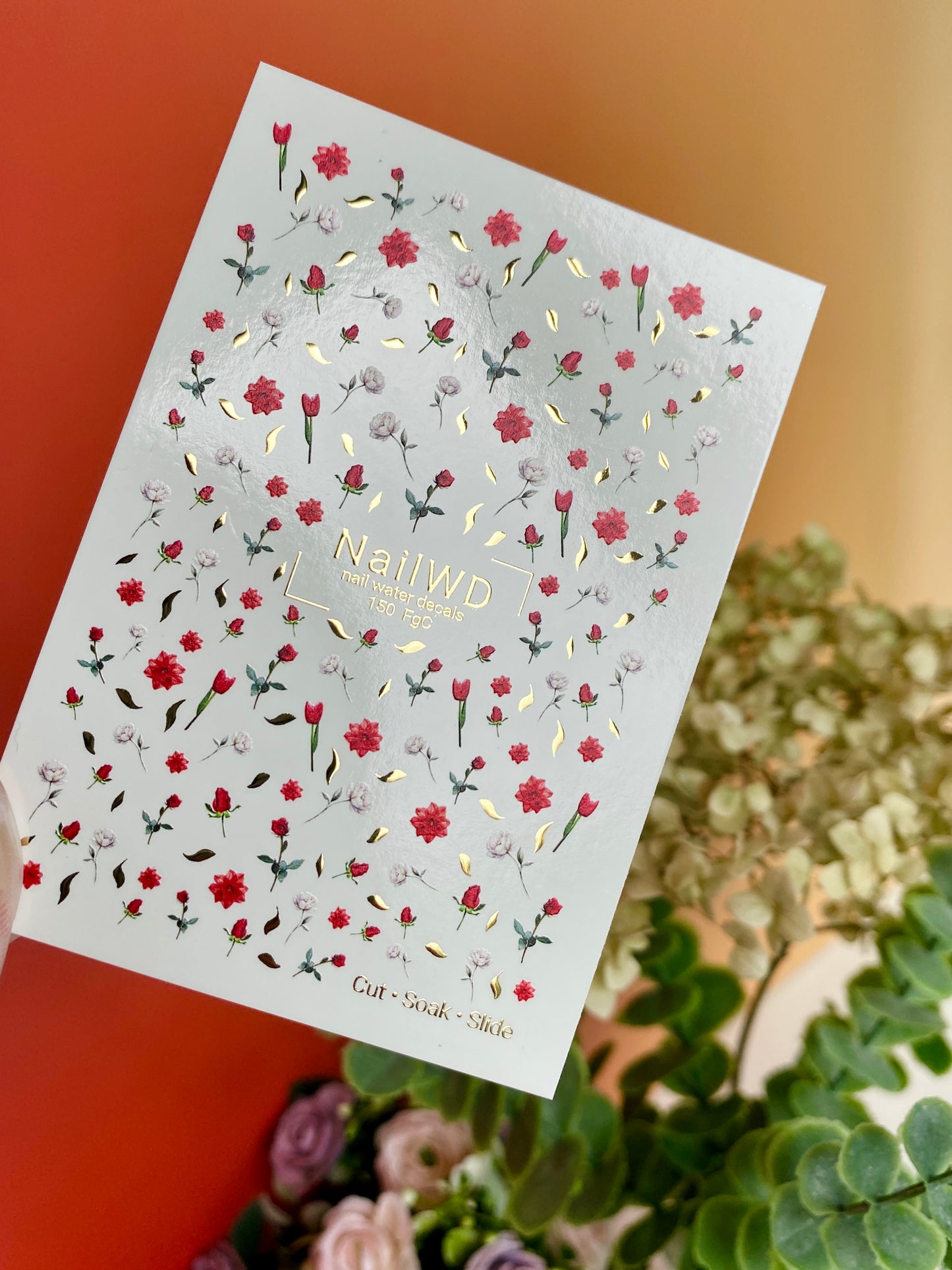 Adesivo para Unhas 150 Nail WD | Adesivos para Unhas com Transferência de Água Rosas Vermelhas e Brancas | Arte de Unhas Floral Romântica