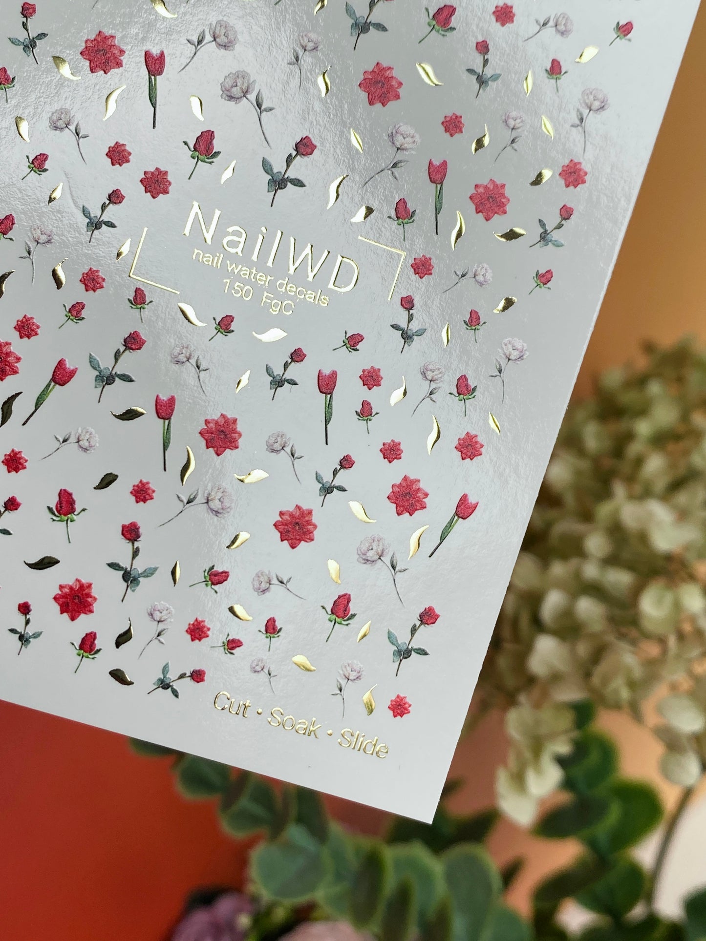 Adesivo para Unhas 150 Nail WD | Adesivos para Unhas com Transferência de Água Rosas Vermelhas e Brancas | Arte de Unhas Floral Romântica