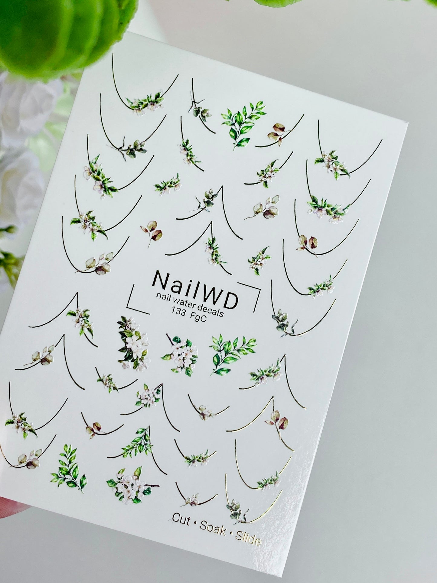 Nagel Wasserabziehbild 133 NailWD | Wasserfolien Nagelabziehbilder Grünpflanzen Französisch | Botanisches Minimalistisches Design