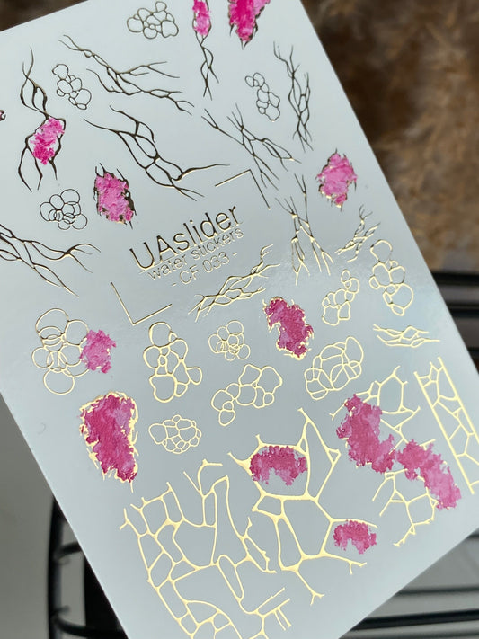 Nail Water Decal CF-033 | Abstract Water Slide Nail Decals | Pink and Gold Geometric Design