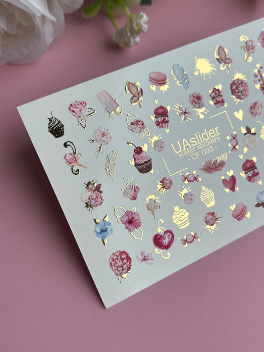 Nail Water Decal CF-093 | Cupcakes, Roses & Sweets Nail Art Stickers | Floral Dessert Water Slide Decals