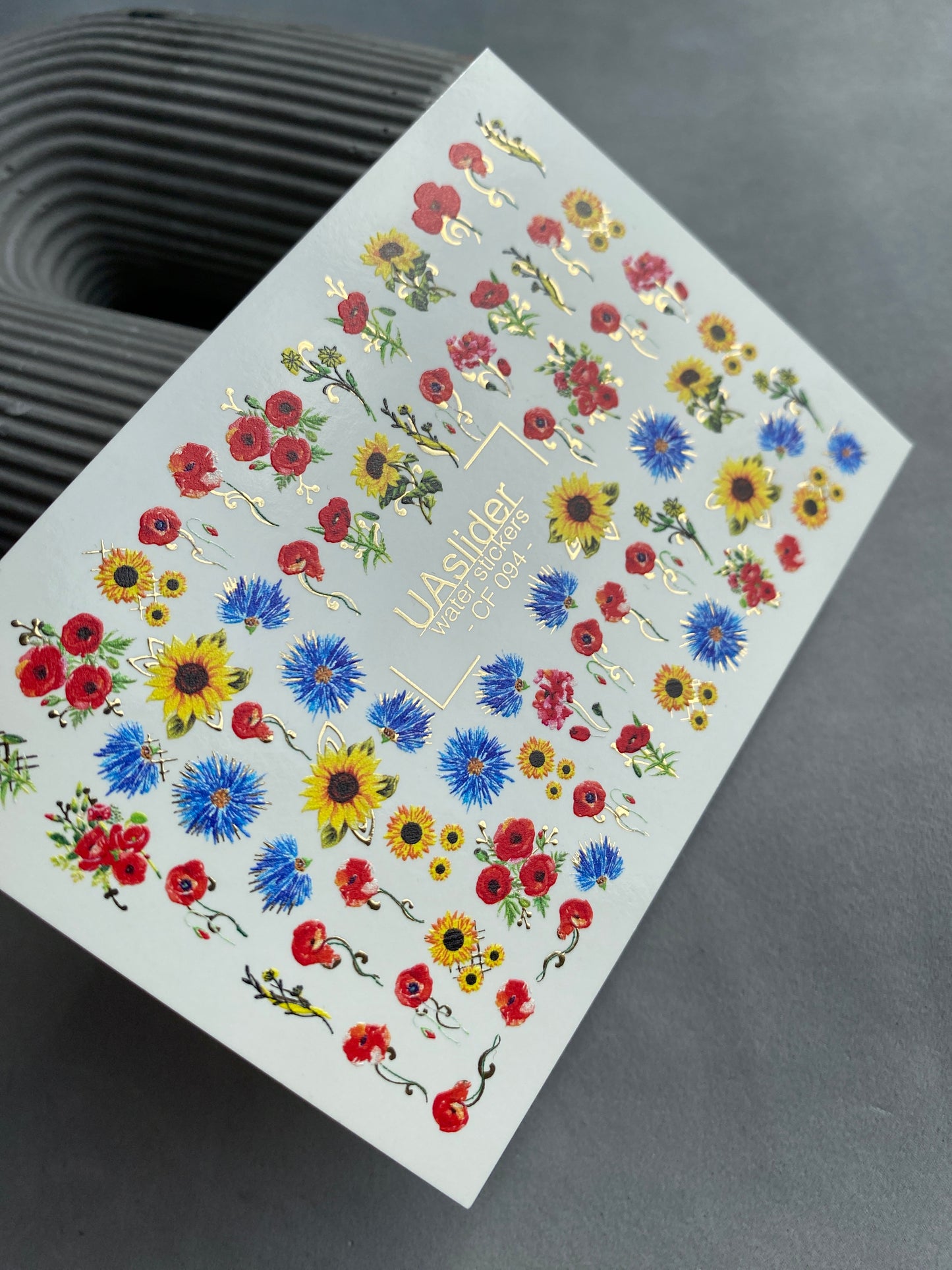 Nail Water Decal CF-094 | Poppies, Cornflowers & Sunflowers Nail Art Stickers | Summer Floral Water Slide Decals