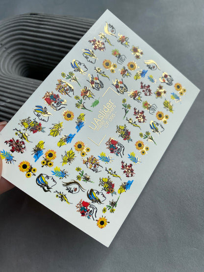 Nail Water Decal CF-096 | Tropical & Botanical Nail Art Stickers | Colorful Leaves & Floral Water Slide Decals with Gold Foil