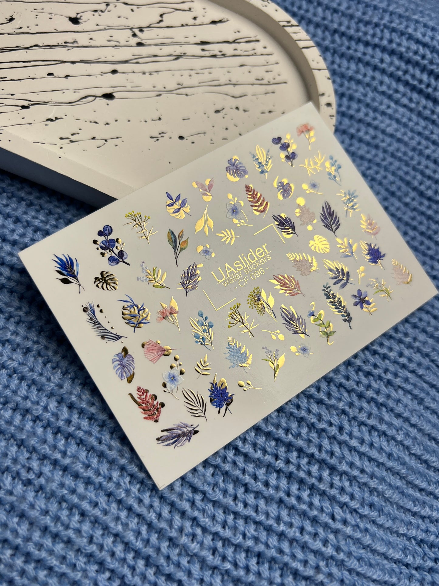 Nail Water Decal CF-096 | Tropical & Botanical Nail Art Stickers | Colorful Leaves & Floral Water Slide Decals with Gold Foil