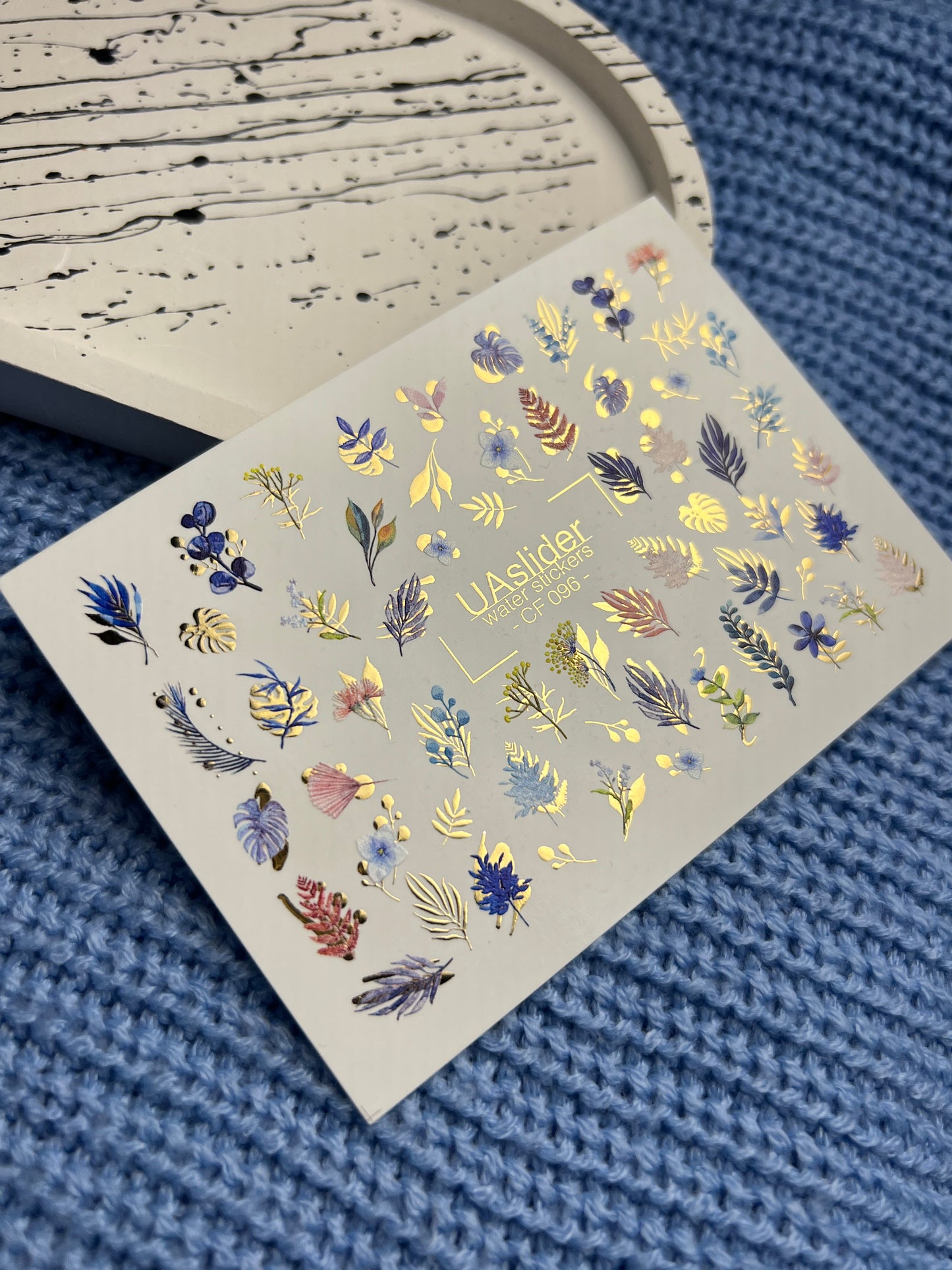 Nail Water Decal CF-096 | Tropical & Botanical Nail Art Stickers | Colorful Leaves & Floral Water Slide Decals with Gold Foil