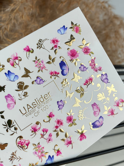 Nail Water Decal CF-100 | Abstract Nail Stickers with Colorful Shapes | Modern Water Slide Decals with Gold Foil