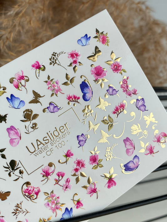 Nail Water Decal CF-100 | Abstract Nail Stickers with Colorful Shapes | Modern Water Slide Decals with Gold Foil
