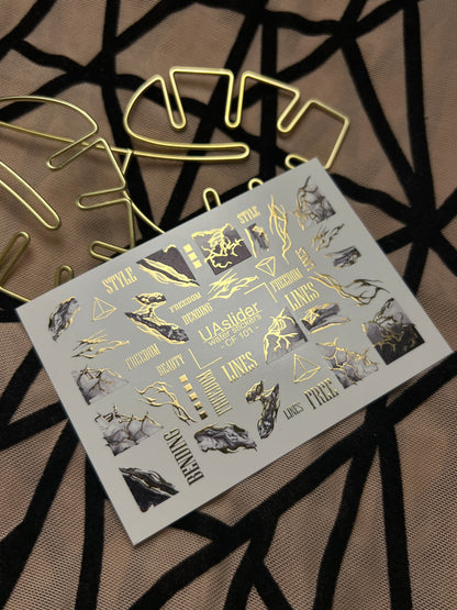 Nail Water Decal CF-101 | Marble Nail Stickers with Gold Lines | Abstract Water Slide Decals