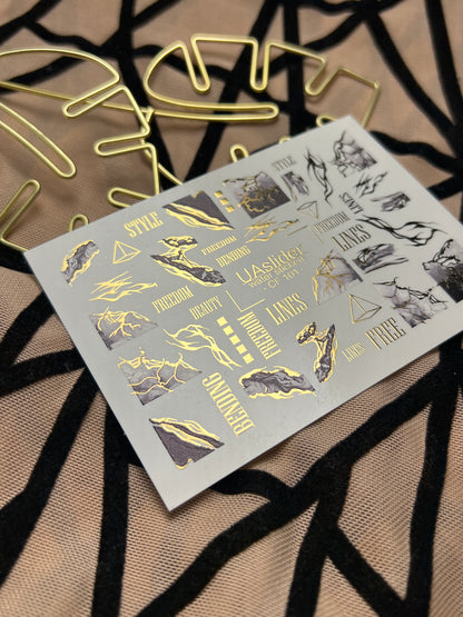 Nail Water Decal CF-101 | Marble Nail Stickers with Gold Lines | Abstract Water Slide Decals