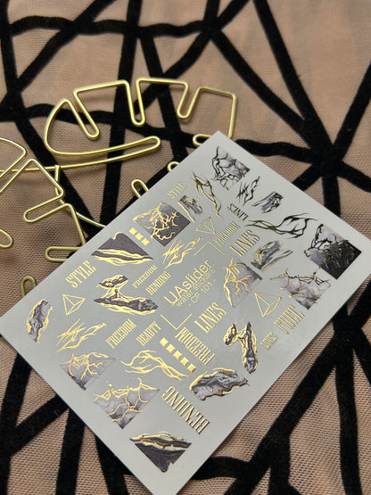 Nail Water Decal CF-101 | Marble Nail Stickers with Gold Lines | Abstract Water Slide Decals