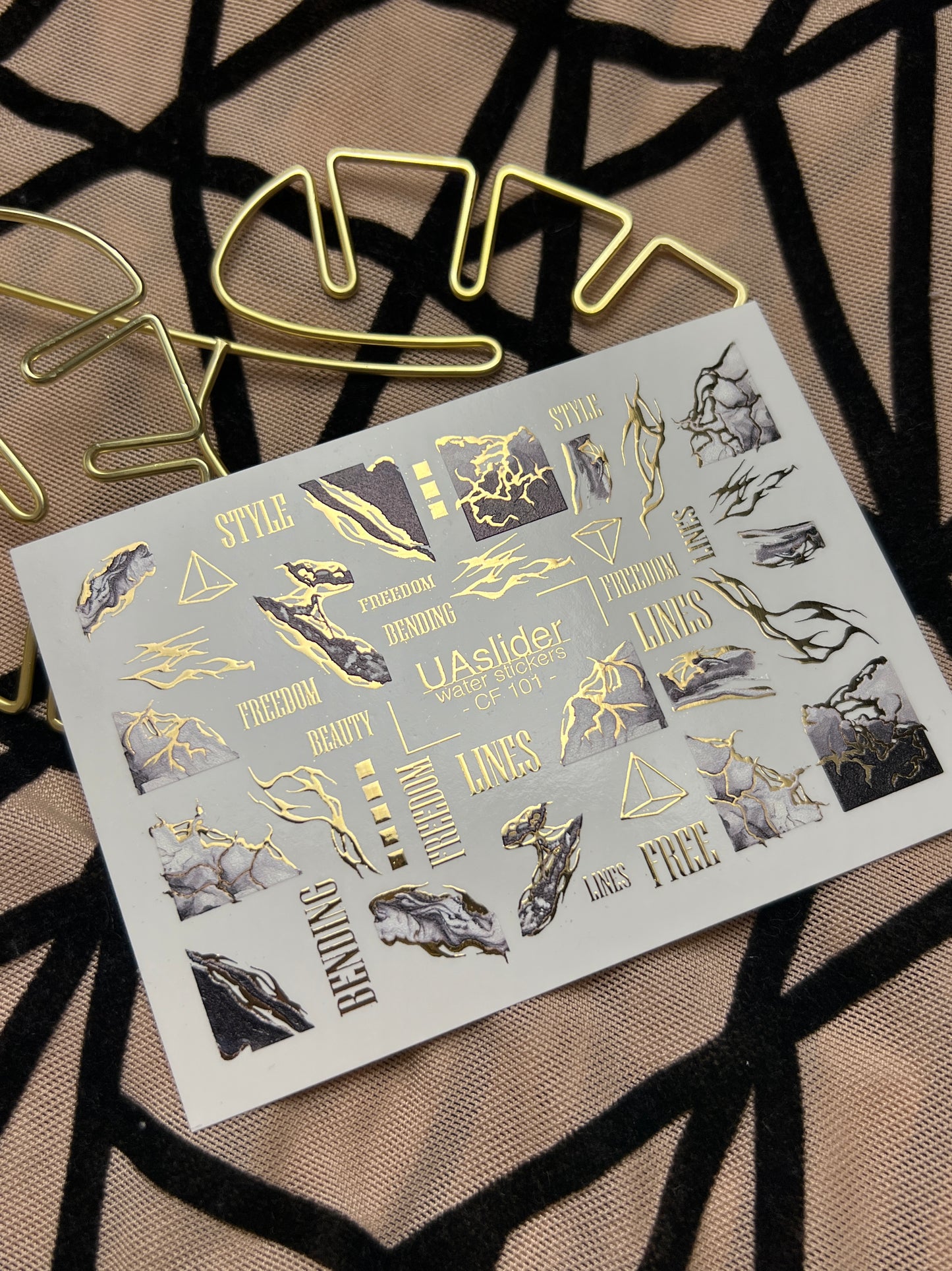 Nail Water Decal CF-101 | Marble Nail Stickers with Gold Lines | Abstract Water Slide Decals