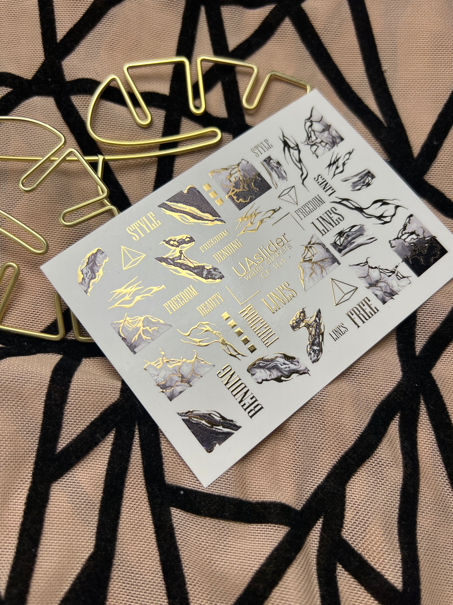 Nail Water Decal CF-101 | Marble Nail Stickers with Gold Lines | Abstract Water Slide Decals