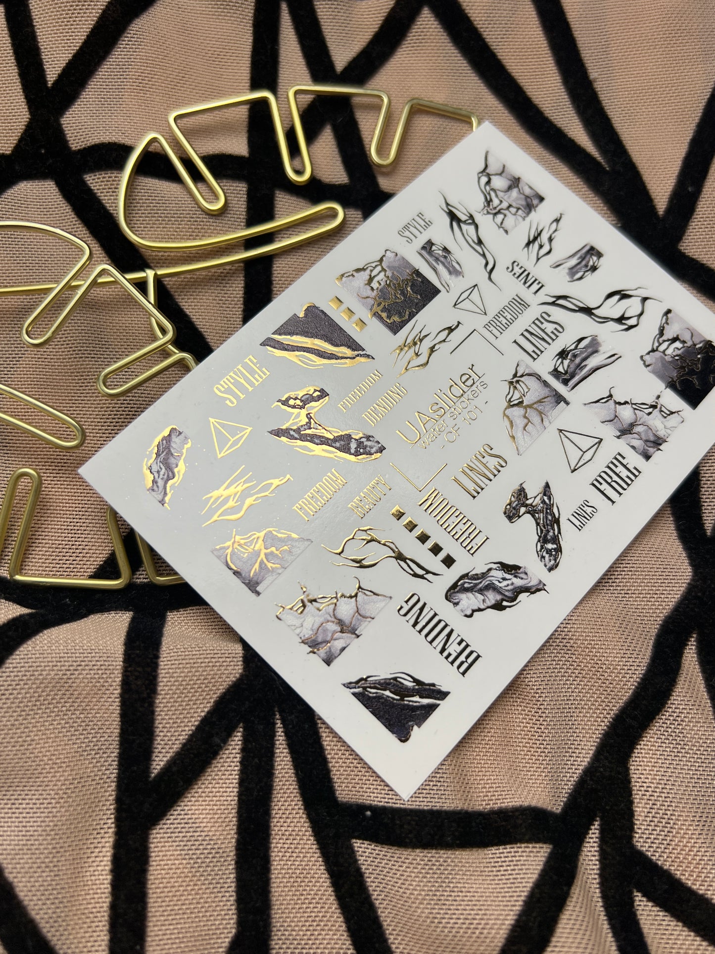 Nail Water Decal CF-101 | Marble Nail Stickers with Gold Lines | Abstract Water Slide Decals