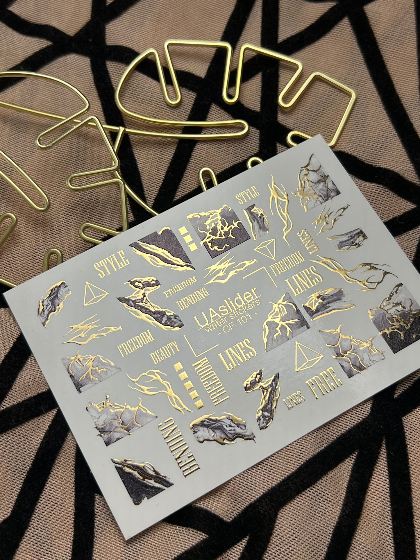 Nail Water Decal CF-101 | Marble Nail Stickers with Gold Lines | Abstract Water Slide Decals