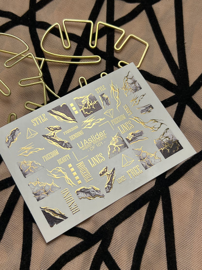 Nail Water Decal CF-101 | Marble Nail Stickers with Gold Lines | Abstract Water Slide Decals