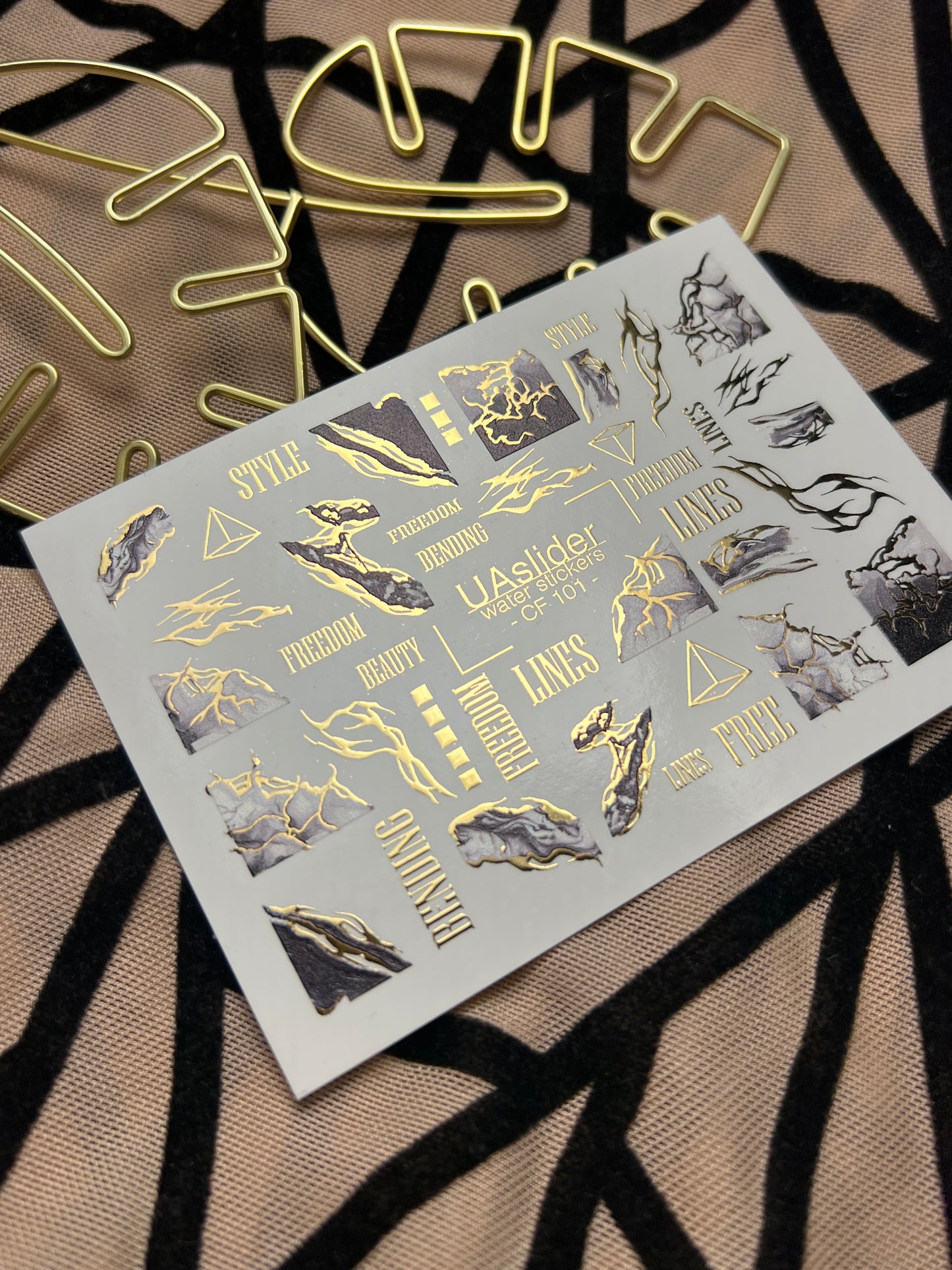 Nail Water Decal CF-101 | Marble Nail Stickers with Gold Lines | Abstract Water Slide Decals