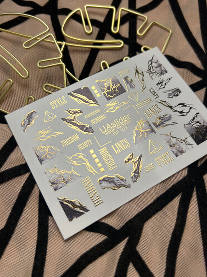 Nail Water Decal CF-101 | Marble Nail Stickers with Gold Lines | Abstract Water Slide Decals