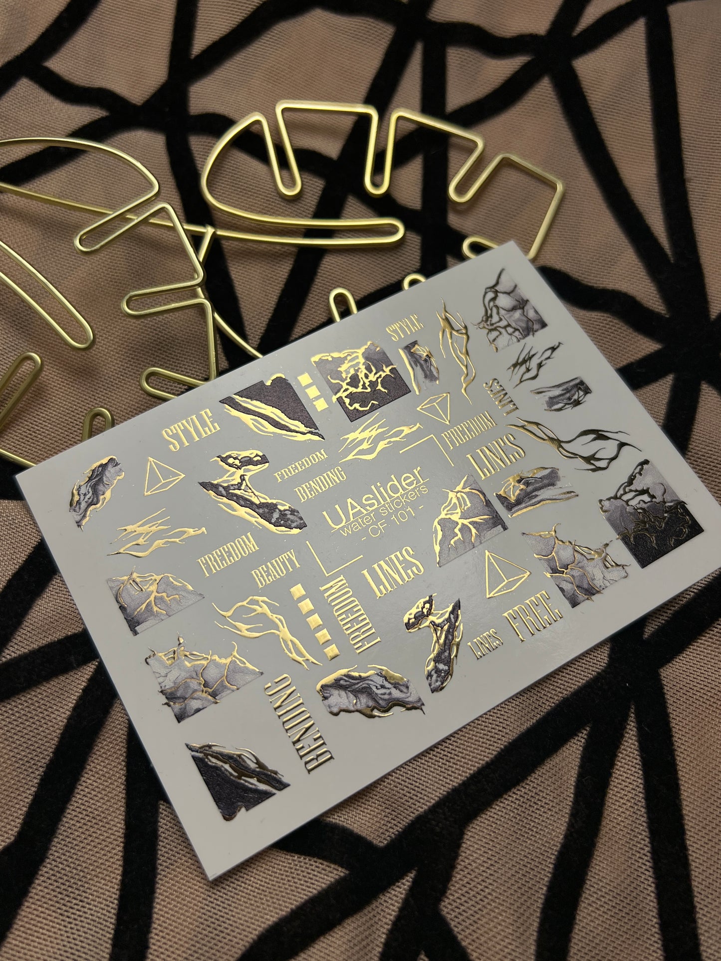 Nail Water Decal CF-101 | Marble Nail Stickers with Gold Lines | Abstract Water Slide Decals