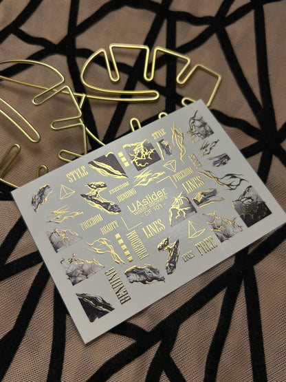 Nail Water Decal CF-101 | Marble Nail Stickers with Gold Lines | Abstract Water Slide Decals