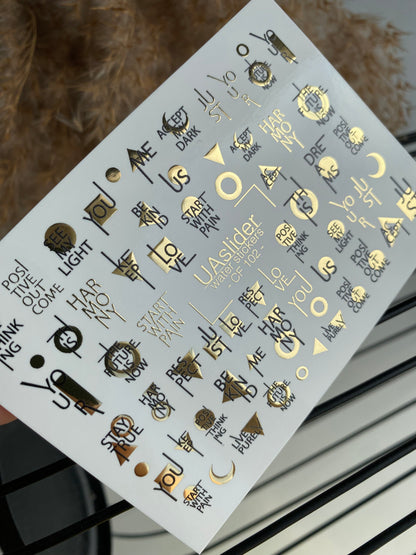 Nail Water Decal CF-102 | Minimalist Gold Letter Nail Stickers | Inspirational Word Water Slide Decals