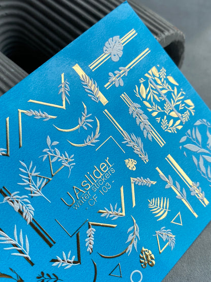 Nail Water Decal CF-103 | Minimalist Gold & Botanical Nail Stickers | Geometric Line Water Slide Decals