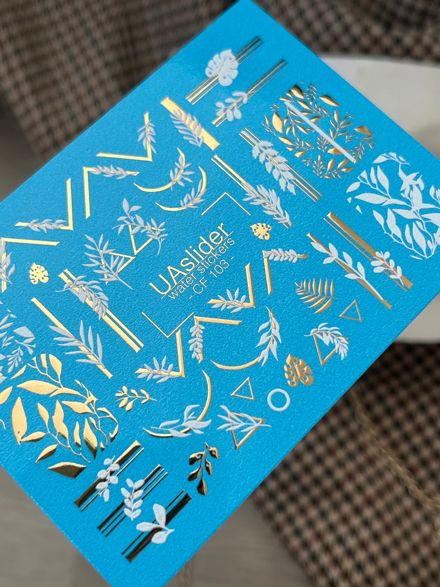Nail Water Decal CF-103 | Minimalist Gold & Botanical Nail Stickers | Geometric Line Water Slide Decals