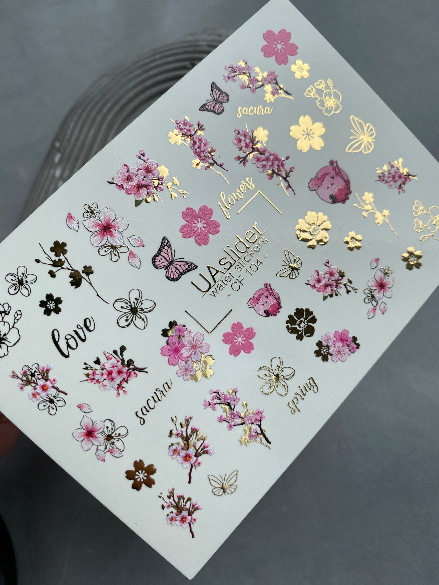 Nail Water Decal CF-104 | Sakura Blossom Nail Stickers | Cherry Flower & Butterfly Water Slide Decals
