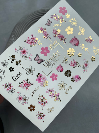 Nail Water Decal CF-104 | Sakura Blossom Nail Stickers | Cherry Flower & Butterfly Water Slide Decals