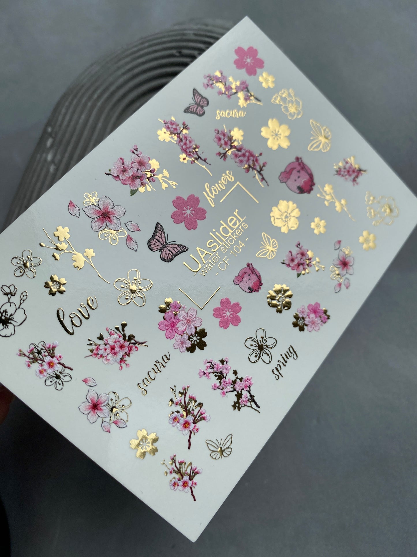 Nail Water Decal CF-104 | Sakura Blossom Nail Stickers | Cherry Flower & Butterfly Water Slide Decals