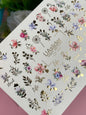 Nagel Wasserabziehbild CF-115 | Florale Wasser-Schiebefolien für Nägel | Bunte Blumen, Grünpflanzen & goldene botanische Akzente