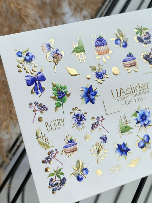 Nail Water Decal CF-119 | Nail Stickers | Blueberries, Cupcakes & Floral Berry Design