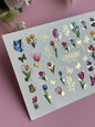 Nagel-Wasserabziehbild CF-161 | Tulpen-Wasser-Schiebefolien für Nägel | Bunte Blumen, Schmetterlinge & Goldfolien-Akzente