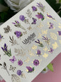Nagel Wasserabziehbild CF-162 | Lavendel Wasserfolien Nagelabziehbilder | Lila Blumen, Schmetterlinge & Goldfolie Blätter
