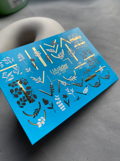Nail Water Decal CF-177 | Leaf Water Slide Nail Decals, Gold Foil Geometry & Greenery