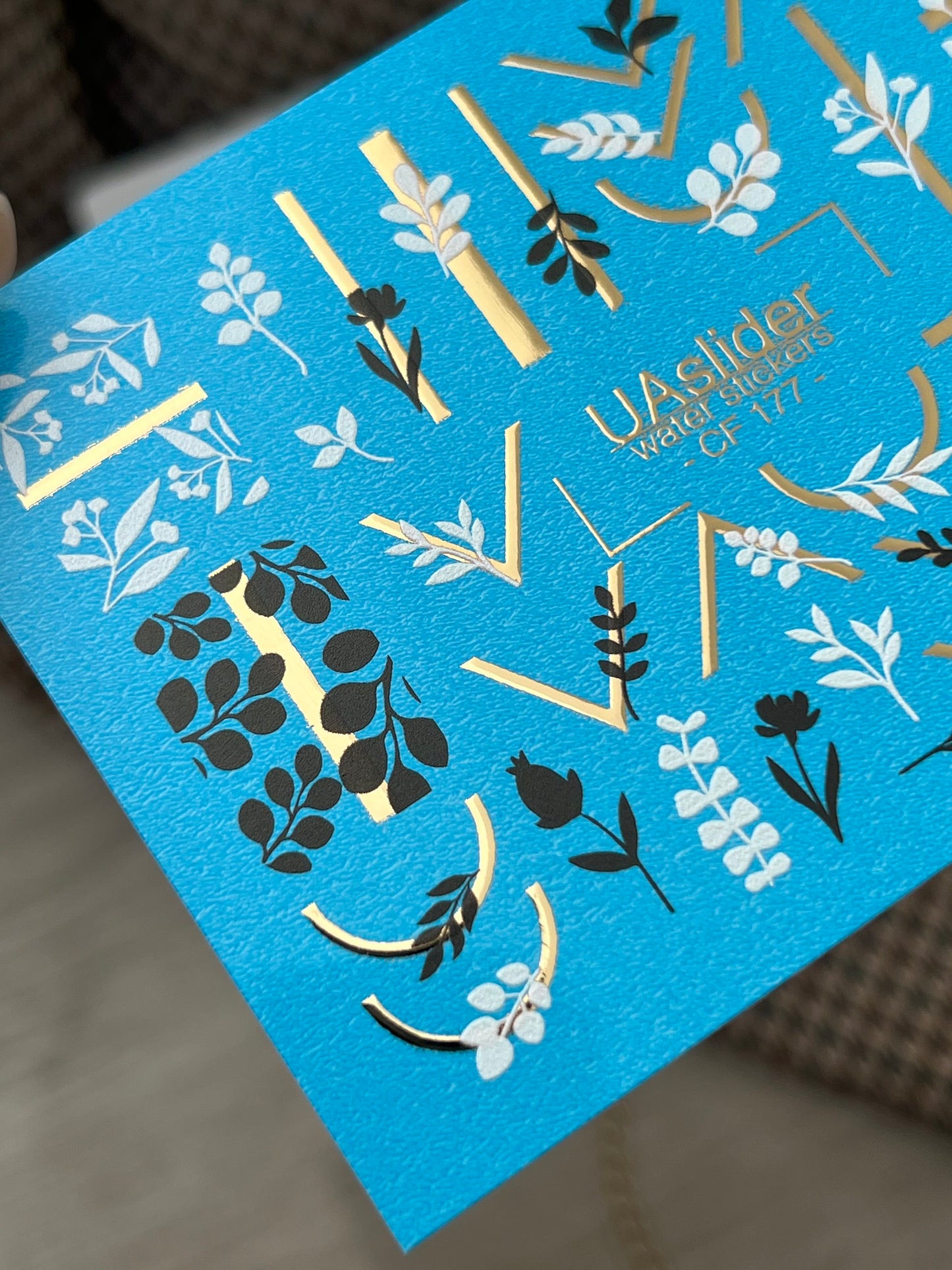 Nail Water Decal CF-177 | Leaf Water Slide Nail Decals, Gold Foil Geometry & Greenery