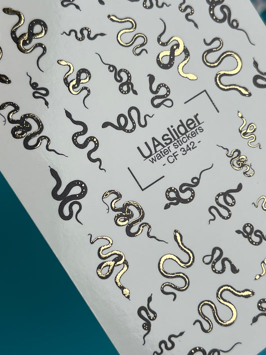 Nagel-Wasserabziehbild CF-342 | Wasserfolien-Nagelabziehbilder | Schwarz & Gold Schlangen