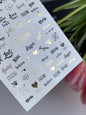 Nagel Wasserabziehbild CF-470 | Liebe & Freundschaft Nagelabziehbilder | Schwarz & Gold Minimalistische Buchstabenaufkleber
