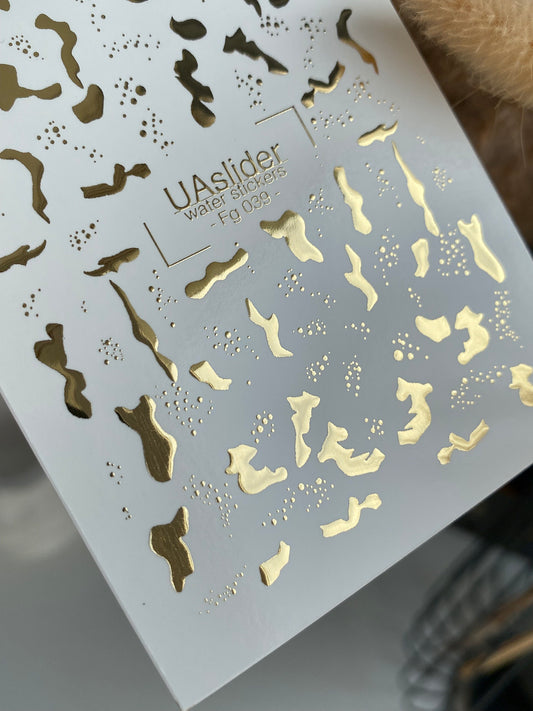 Nagel Water Decal Fg-039 | Abstracte Gouden Water Slide Nagel Decals | Moderne Artistieke Nagelkunst