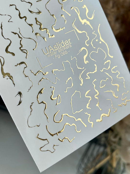 Nagel Water Decal Fg-065 | Gouden Folie Water Slide Nagel Decals | Abstracte Golvende Lijnen
