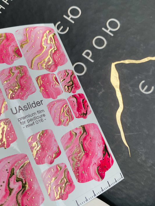 Pediküre Nagelfolien mwf-016 | Nagelfolien für Pediküre | Rosa Marmor mit Goldfolie