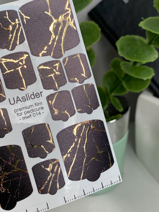 Pediküre Nagelfolien mwf-014 | Nagelfolien für Pediküre | Schokoladenmarmor mit Goldfolie