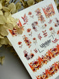 Nagel-Wasserabziehbild CF-727 | Wasserfolien-Nagelaufkleber | Warmes herbstliches Blumen-Nageldesign mit goldenen Bögen