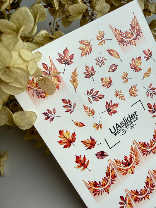 Nagel Wasserabziehbild CF-729 | Wasserfolien Nagelabziehbilder | Herbstblätter Nagelkunst mit Farbverlauf Design