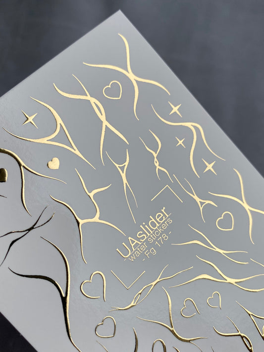 Nagel Water Decal Fg-178 | Gouden Folie Water Slide Nagel Decals | Abstracte Lijnen & Minimalistische Accenten