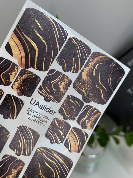 Pediküre Nagelfolien mwf-003 | Nagelfolien für Pediküre | Schwarzer Marmor mit Goldfolie