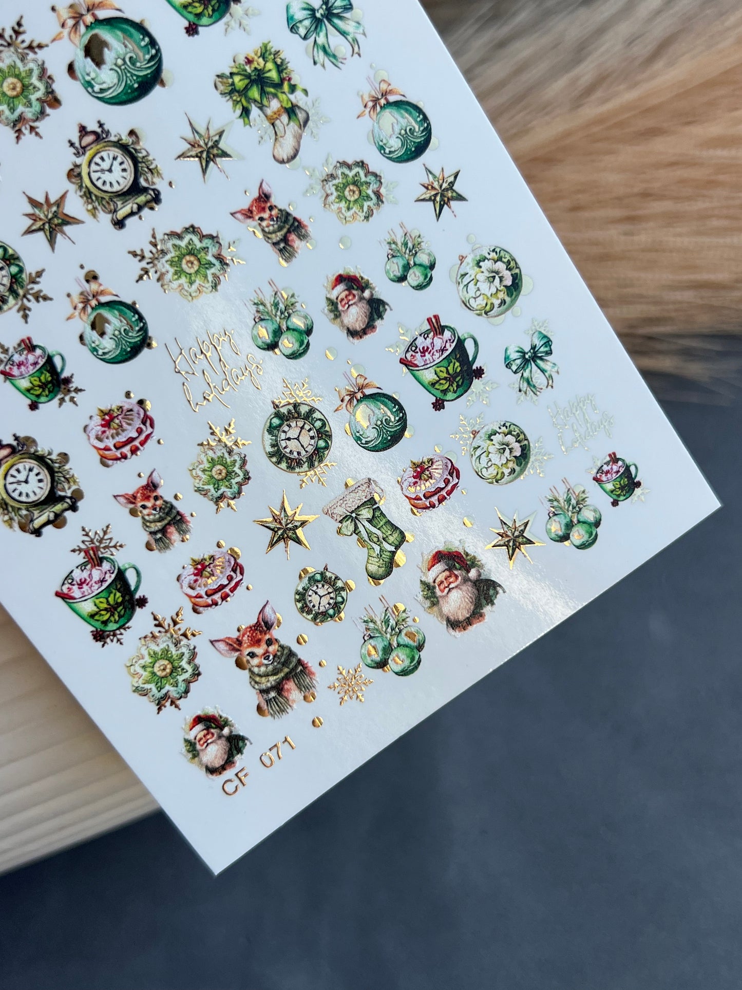 Nail Water Decal CF-071 | Christmas Water Slide Nail Decals | Santa Claus, Deer, Ornaments and Festive Nail Art