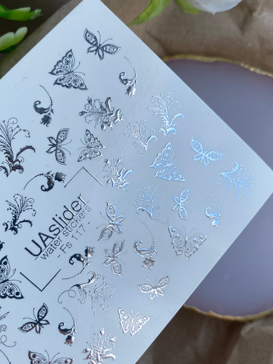 Nagel Wasserabziehbild Fs-117 | Wasserfolien Nagelabziehbilder Schmetterling | Ornamentale Verzierungen
