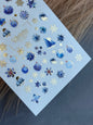 Nail Water Decal CF-050 | Blue Winter Nail Water Decals | Snowflakes, Trees & Christmas Ornaments
