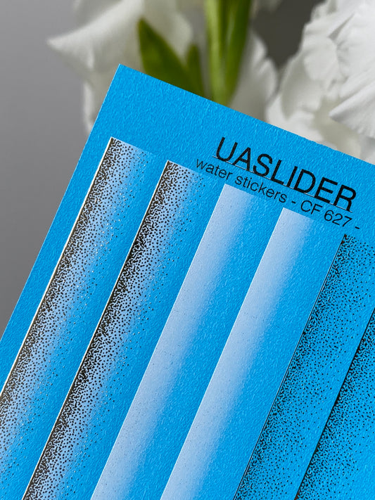 Décalcomanie d'eau pour ongles CF-627 | Décalcomanies à glissière d'eau dégradées pour ongles | Ombre bleue avec paillettes dorées